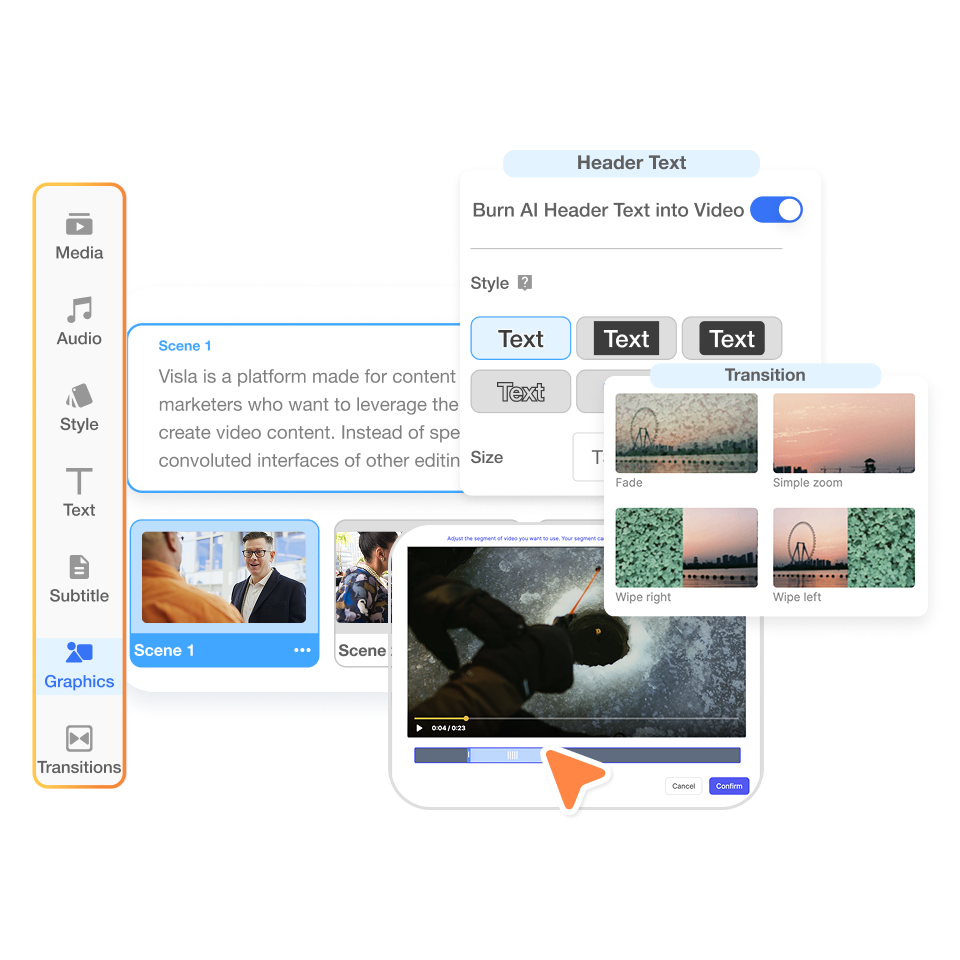 Edit your industry report explainer video in Visla’s scene-based editor